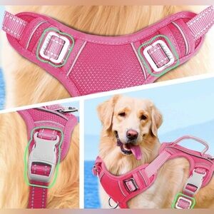 BarkBay No Pull Dog Harness Reflective, Front/Back Clip, Easy Control Pink Large